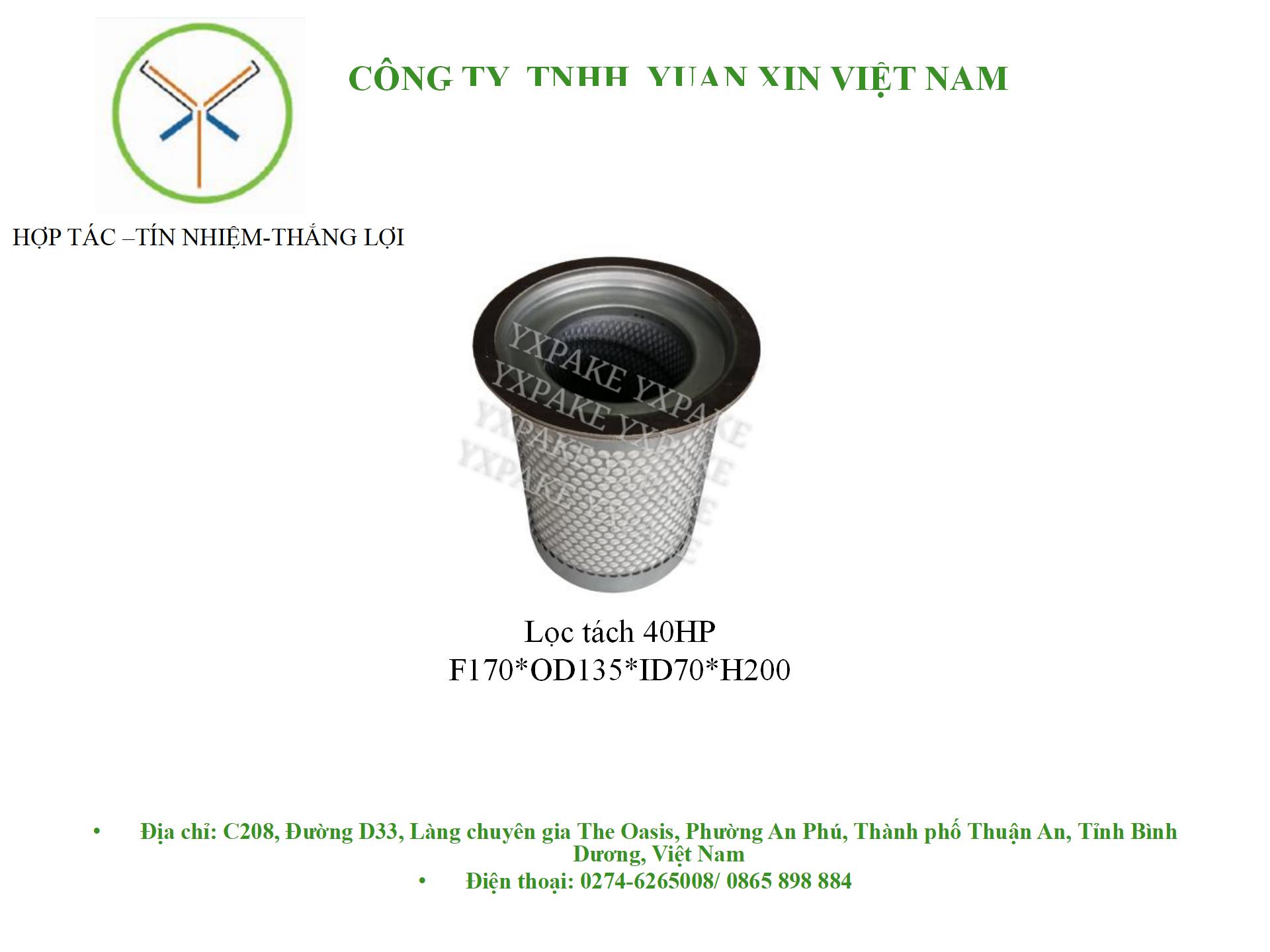 mẫu lọc tách40HP,F170*OD135*ID70*H200